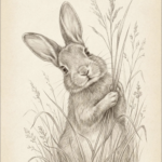 Pencil sketch of a rabbit in tall grass, the rabbit of Fox & Rabbit Co.